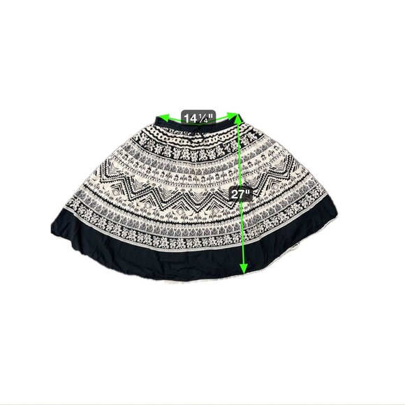 J Gee Boho Black & White Tribal Elastic Waist Asymmetrical Skirt Size L Flowy - Picture 6 of 9